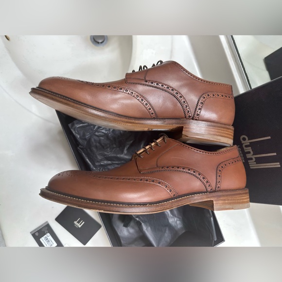 😀SOLD😀 Dunhill Men’s Formal Brown Wing Tip Shoes Sz. 8.5 - Picture 4 of 14